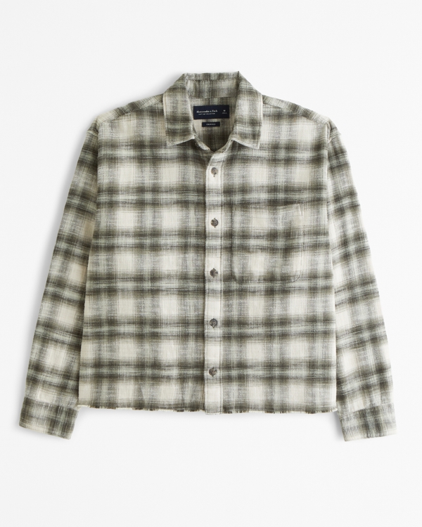 Cropped Flannel, Light Green Plaid