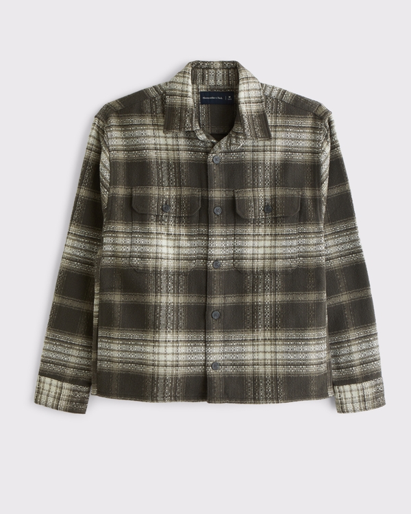 Flannel Shirt Jacket, Green Plaid view 1