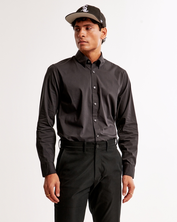 CoolMax Stretch Button-Up Shirt, Black view 1