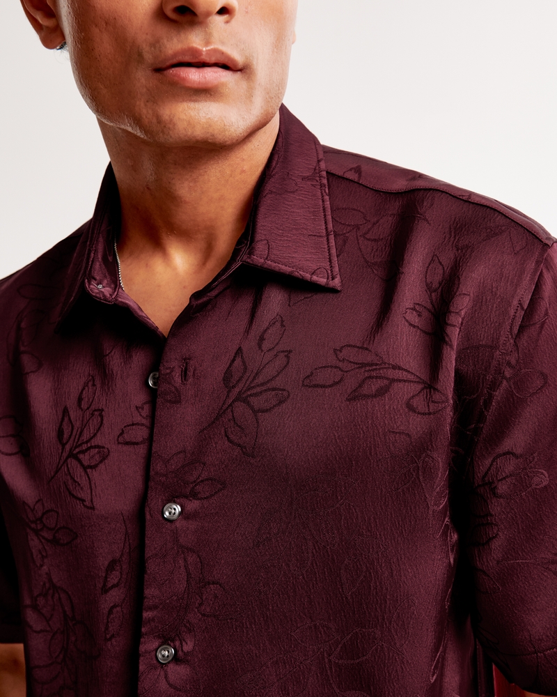 Short-Sleeve Cropped Jacquard Button-Up Shirt