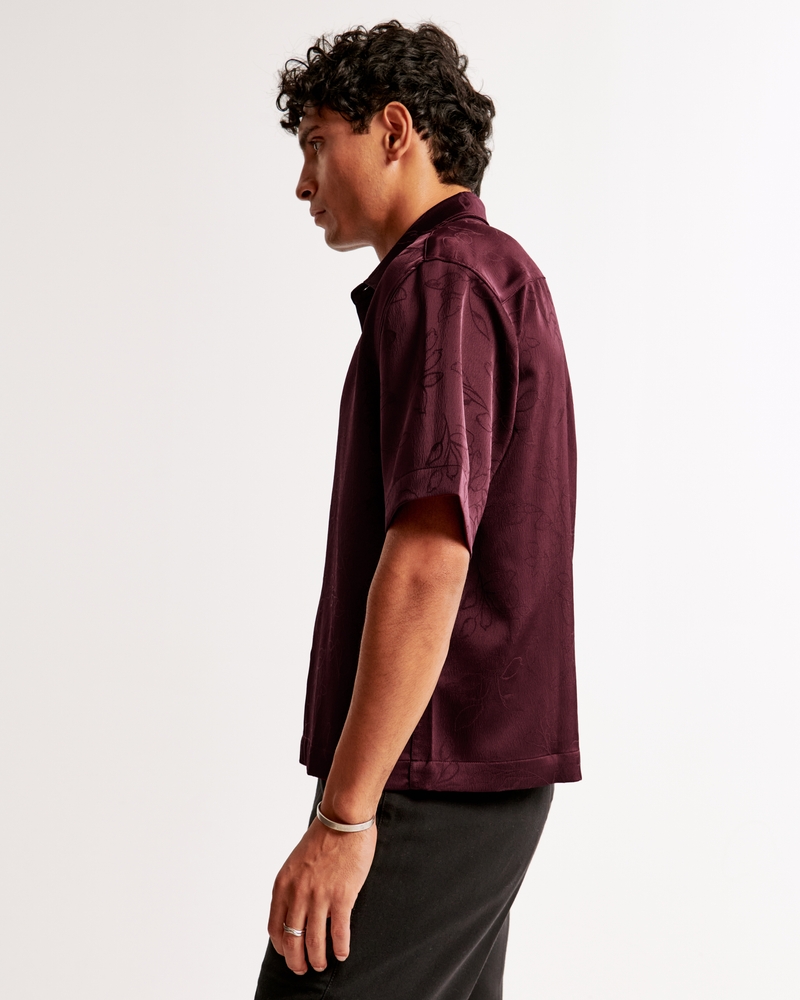 Short-Sleeve Cropped Jacquard Button-Up Shirt