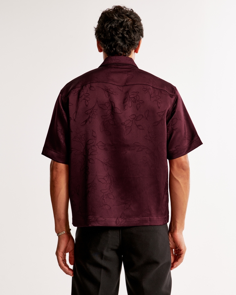 Short-Sleeve Cropped Jacquard Button-Up Shirt