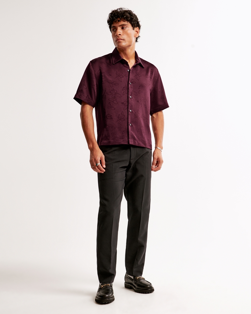Short-Sleeve Cropped Jacquard Button-Up Shirt