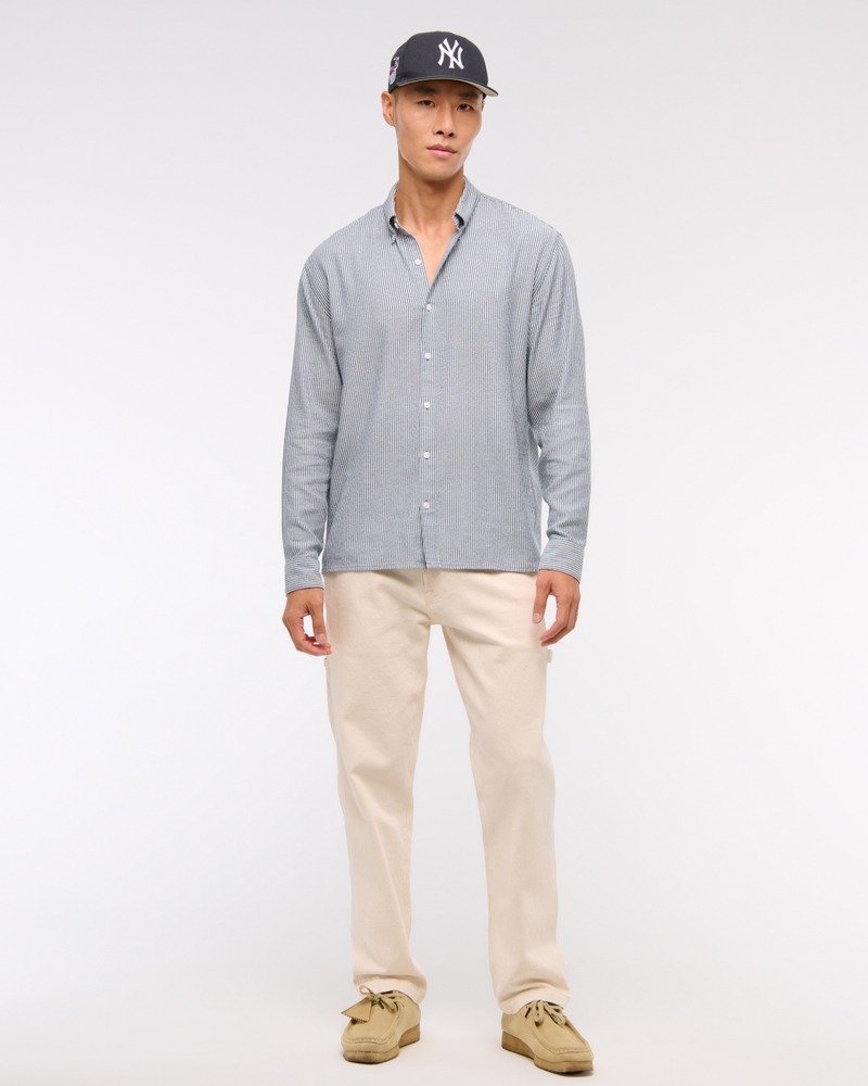 Long-Sleeve Crepe Button-Up Shirt