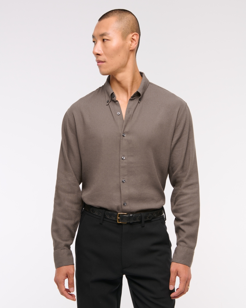 Homme Chemise boutonnée en crêpe à manches longues Homme