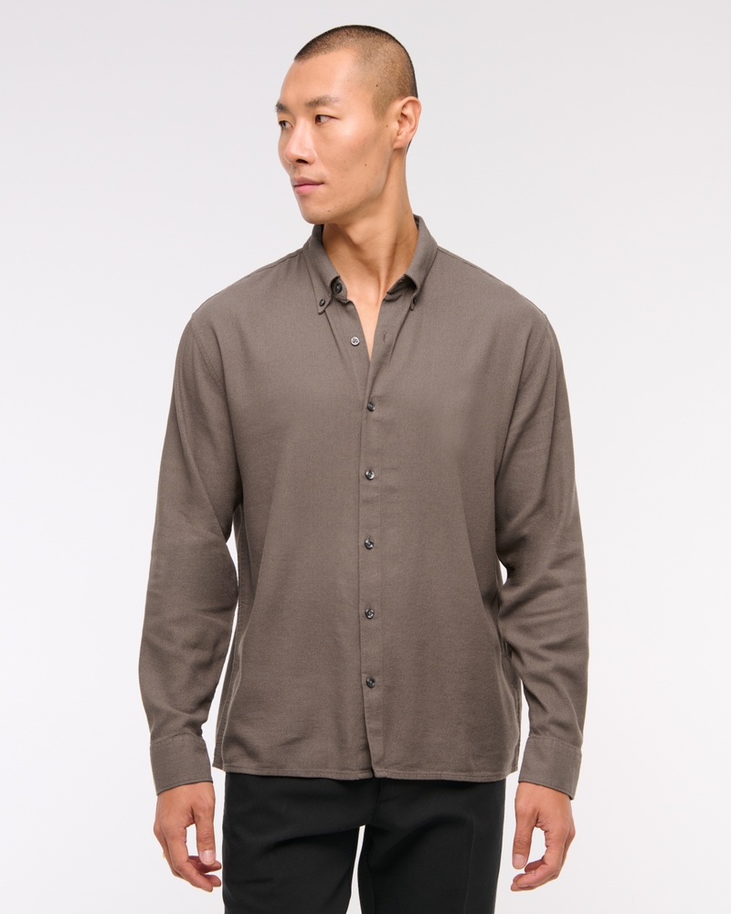 Long-Sleeve Crepe Button-Up Shirt