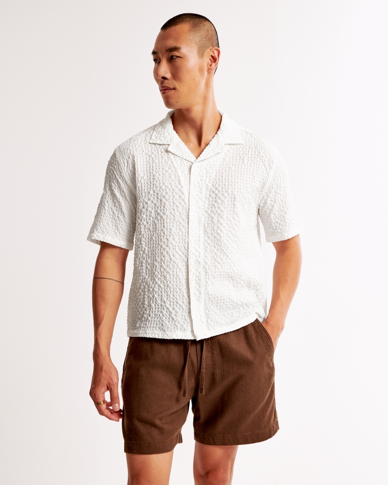 Camp Collar Cropped Textured Shirt