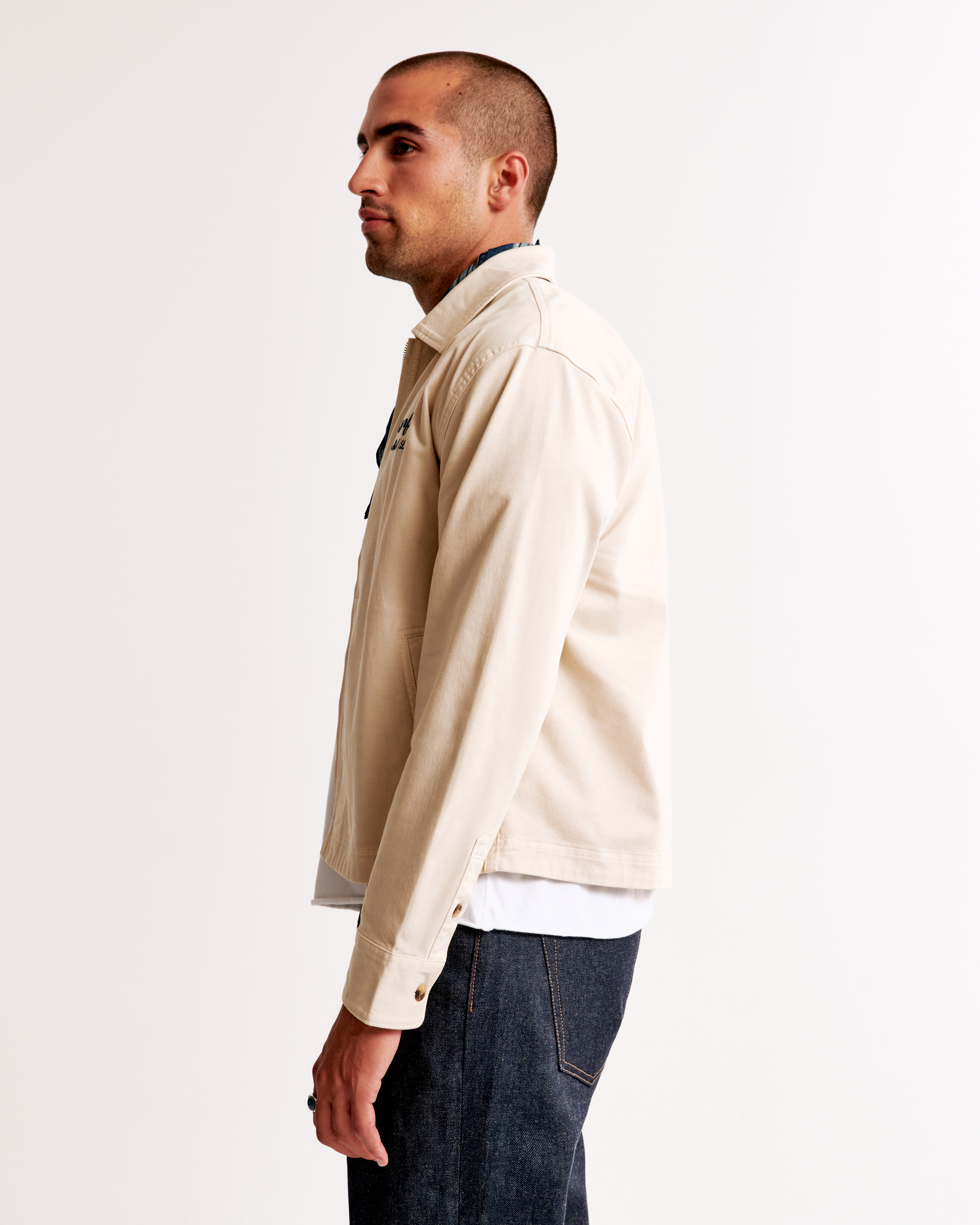 Cropped Twill Zip Shirt Jacket