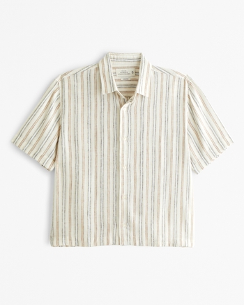 Men's Camp Collar Cropped Summer Linen-Blend Shirt | Men's Clearance ...