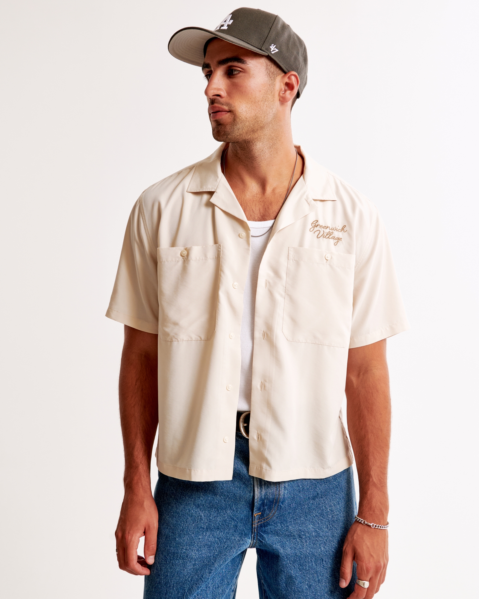 Abercrombie & Fitch Camp Collar Cropped Cupro Shirt | MainPlace Mall