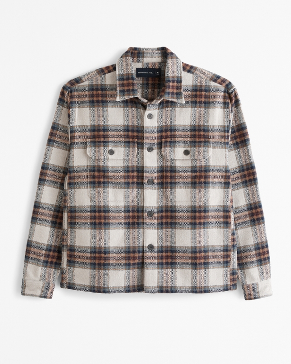 Flannel Shirt Jacket, Cream Plaid view 1