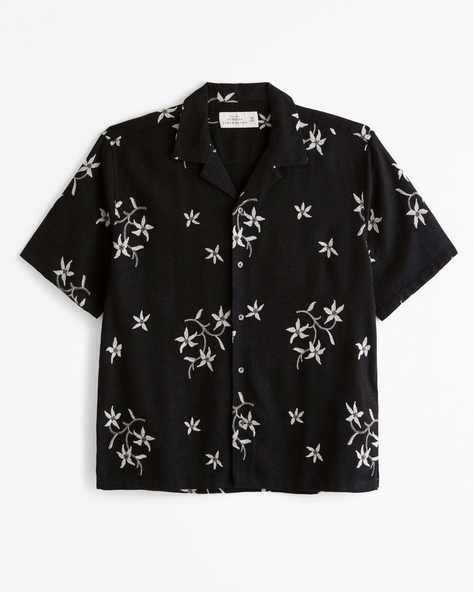 Camp Collar Summer Linen-Blend Embroidered Shirt