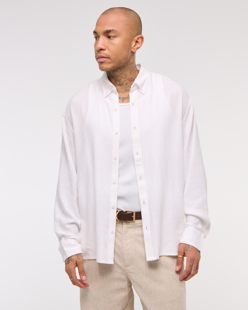 Summer Linen-Blend Button-Up Shirt
