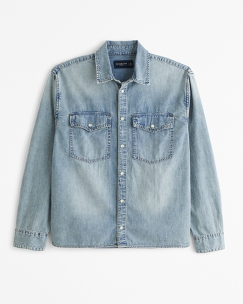 Men's Western Denim Button-Up Shirt | Men's Clearance | Abercrombie.com