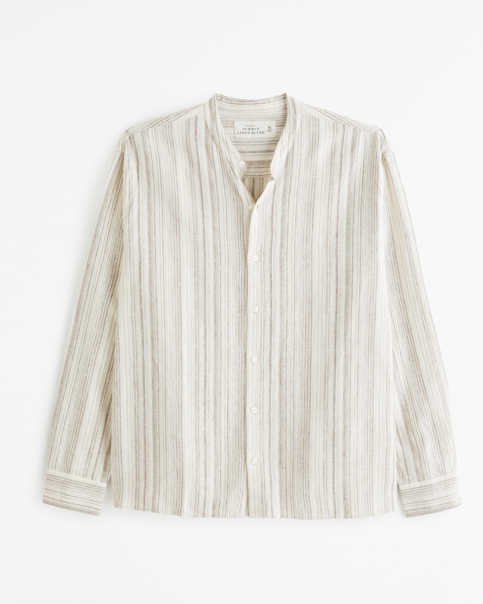 Banded Collar Summer Linen-Blend Shirt