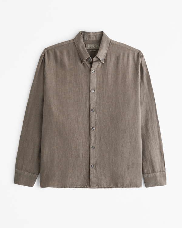 Linen Button-Up Shirt, Brown
