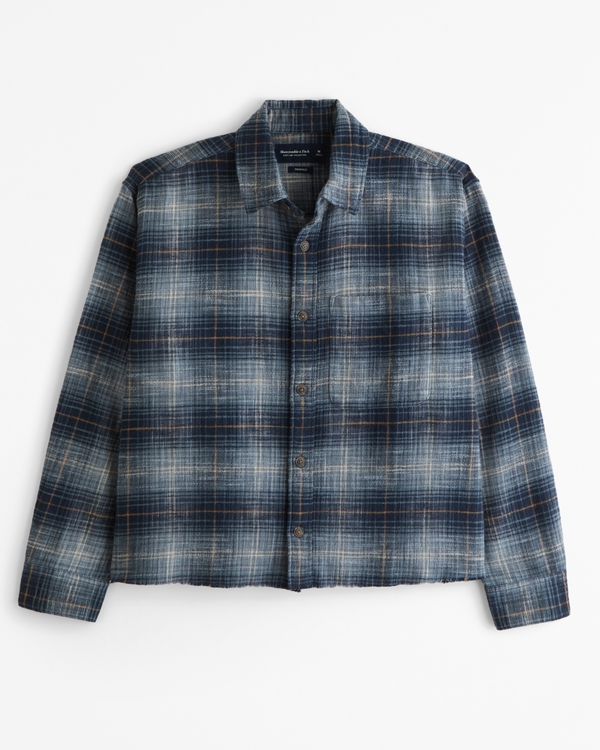 Cropped Flannel, Light Blue Plaid