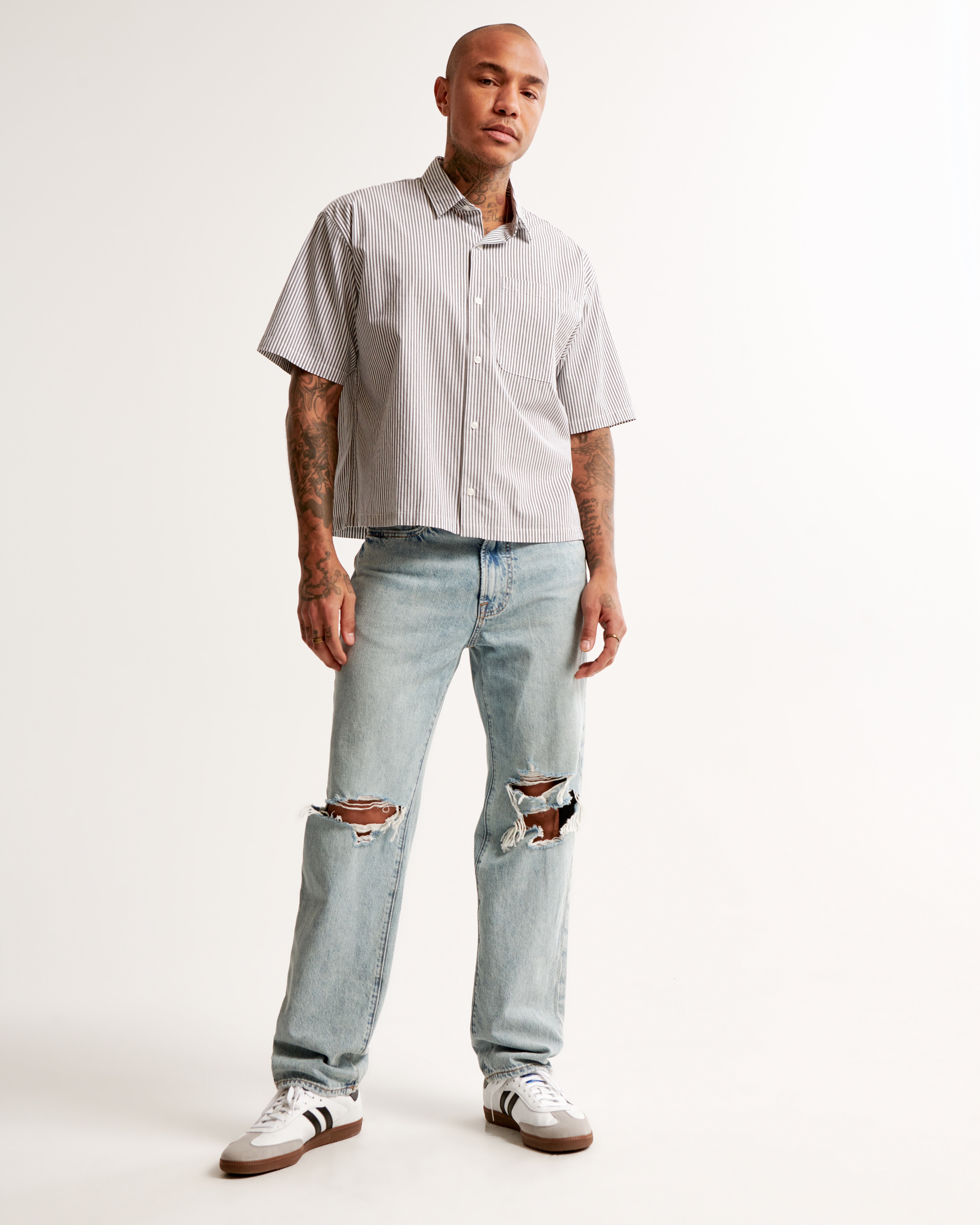 Men's Short-Sleeve Cropped Poplin Button-Up Shirt | Men's Tops |  Abercrombie.com