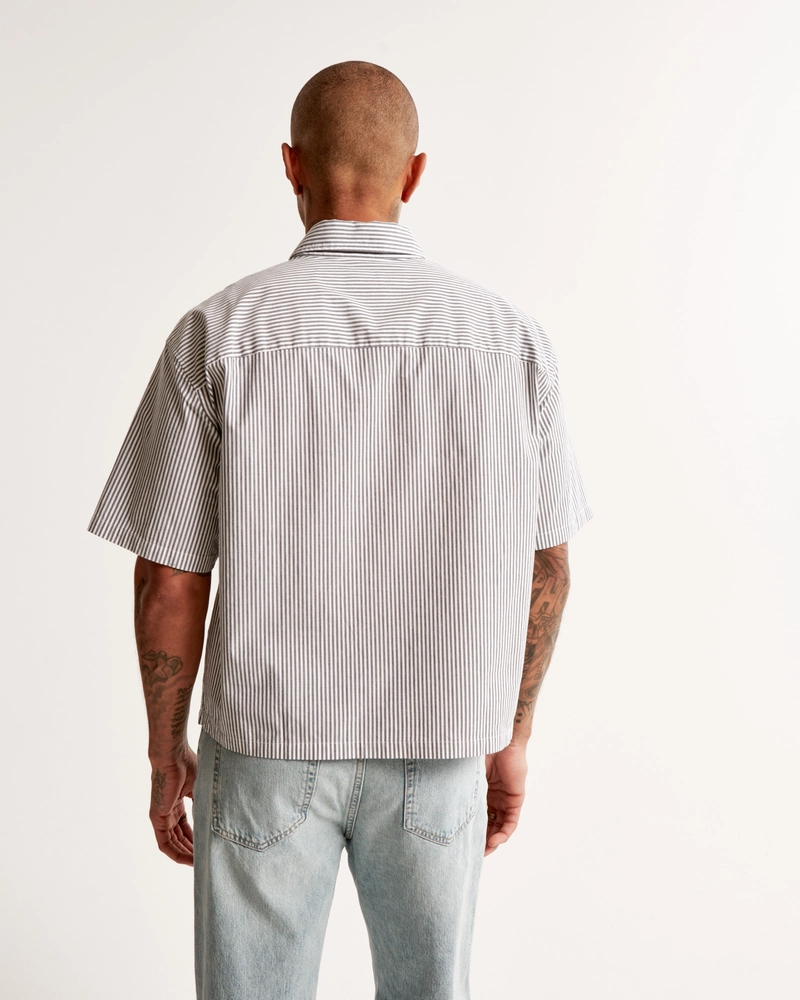 Short-Sleeve Cropped Poplin Button-Up Shirt