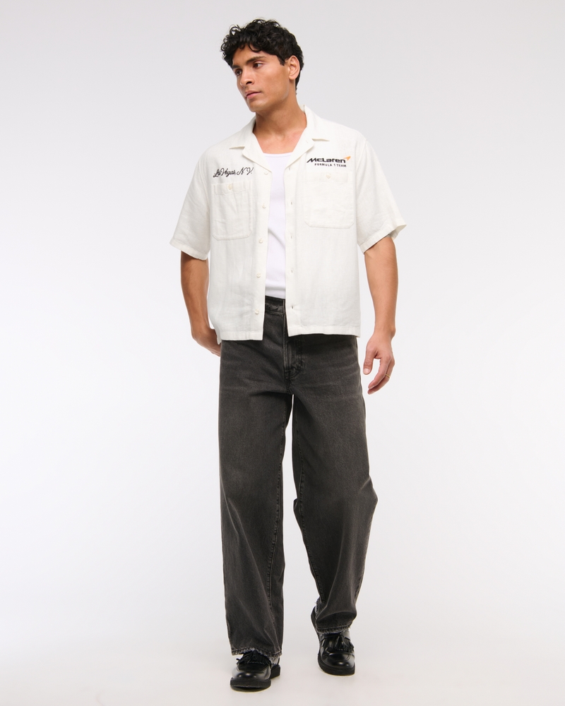 Short-Sleeve Cropped McLaren Workwear Button-Up Shirt
