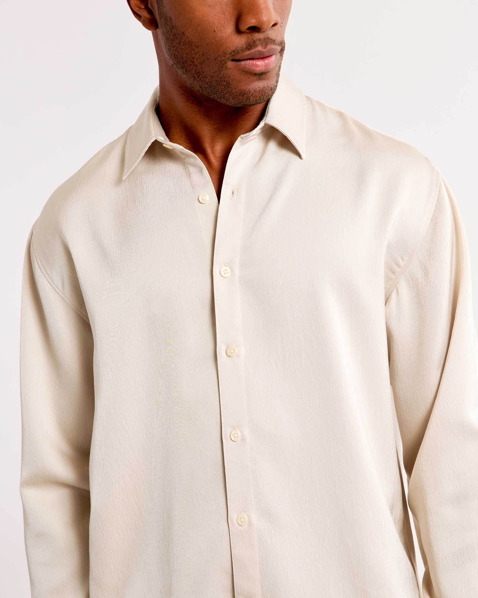 Long-Sleeve Silky Button-Up Shirt