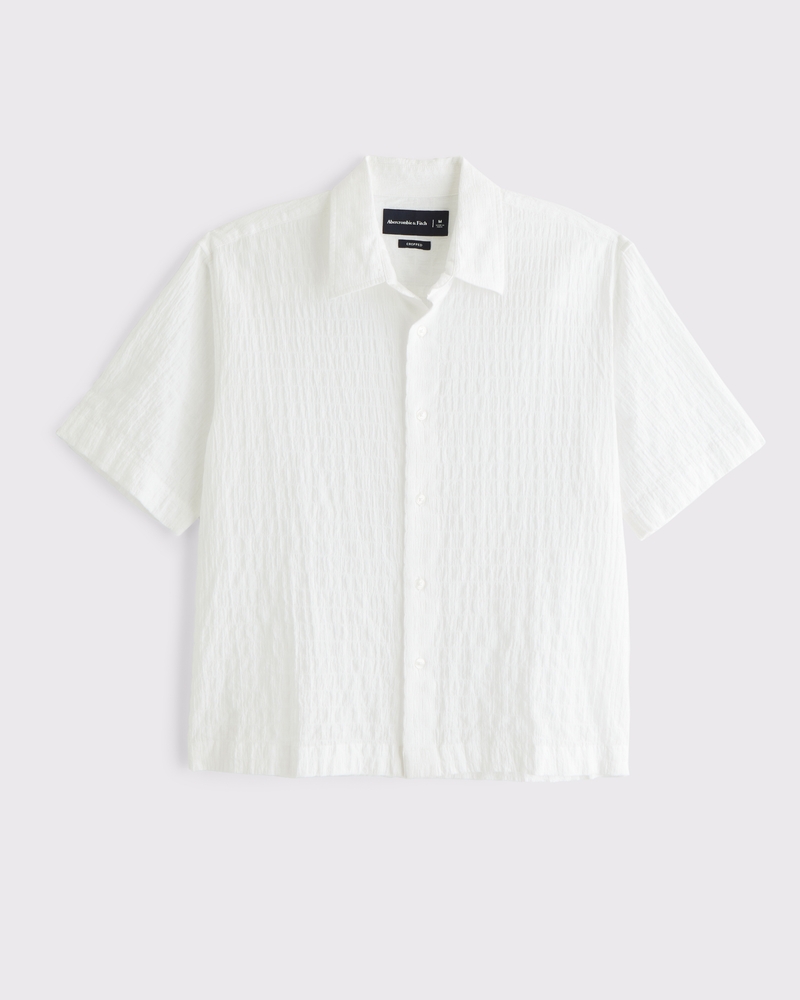 Men's Short-Sleeve Cropped Textured Button-Up Shirt | Men's Men's Short-Sleeve Cropped Textured Button-Up Shirt | Men's
