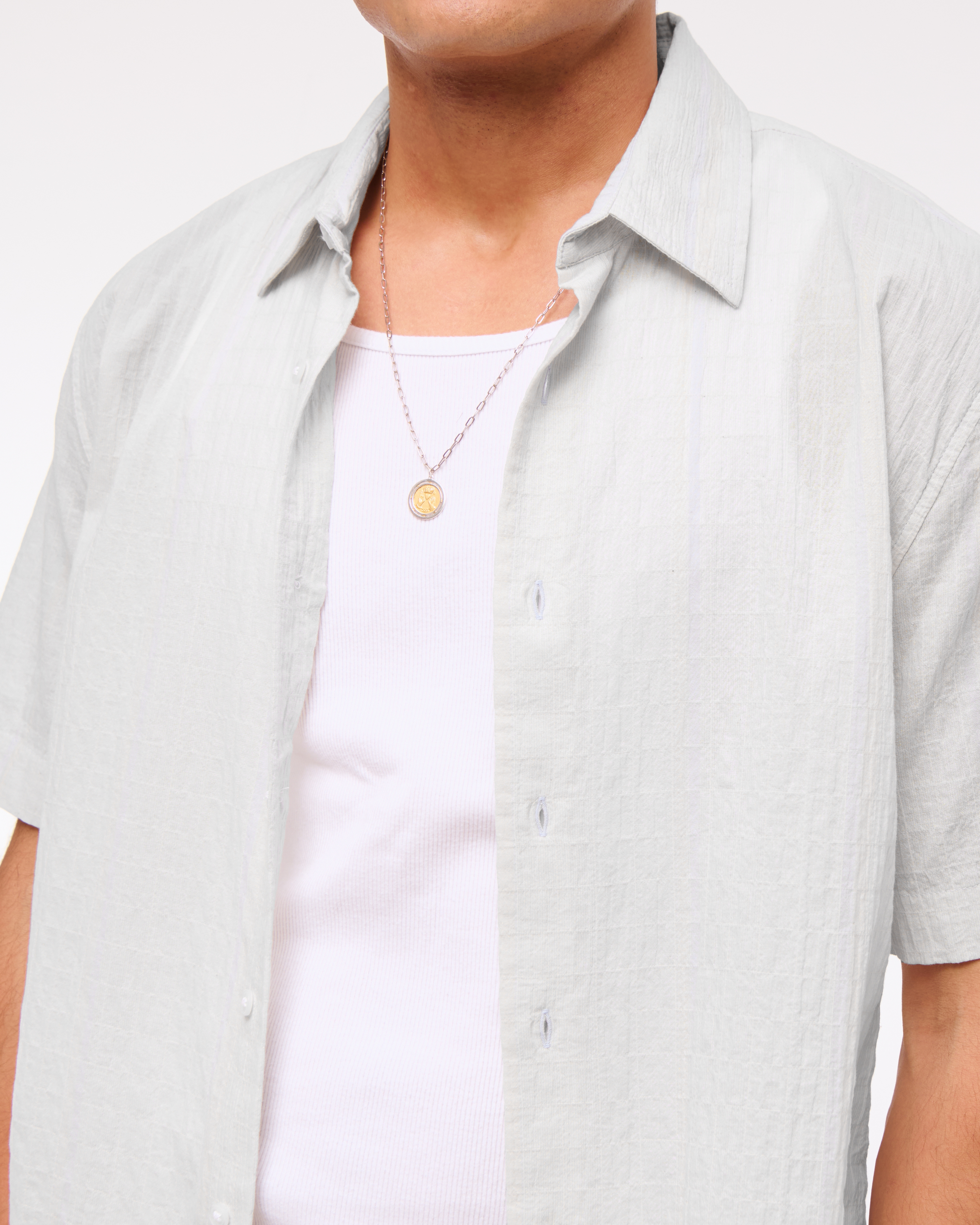 Men's Short-Sleeve Cropped Textured Button-Up Shirt | Men's Men's Short-Sleeve Cropped Textured Button-Up Shirt | Men's