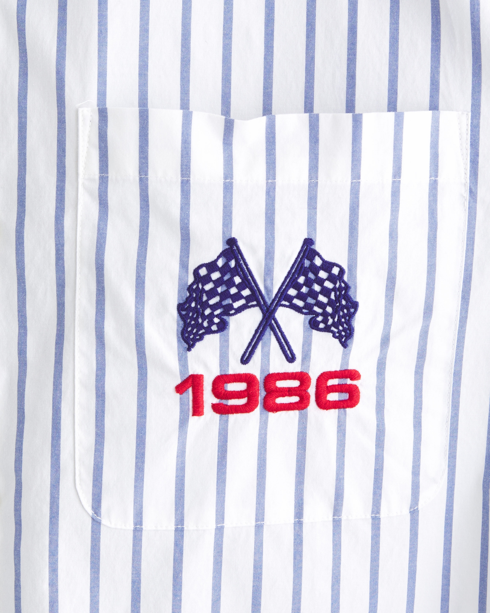 Short-Sleeve Cropped Racing Workwear Button-Up Shirt