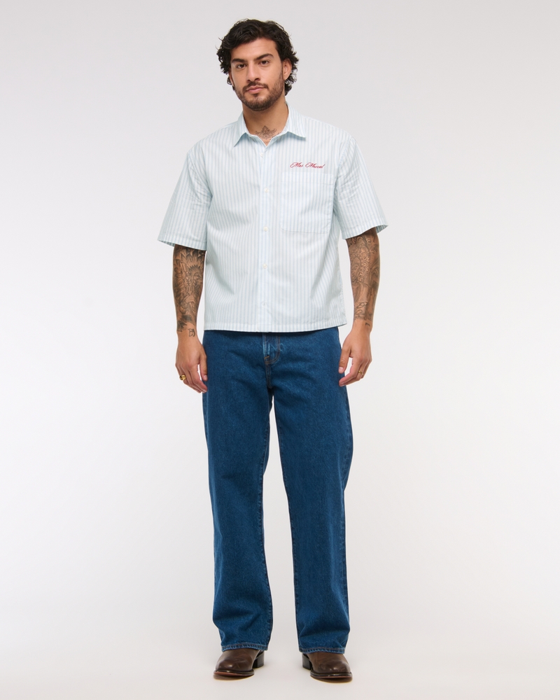 Short-Sleeve Cropped Workwear Button-Up Shirt