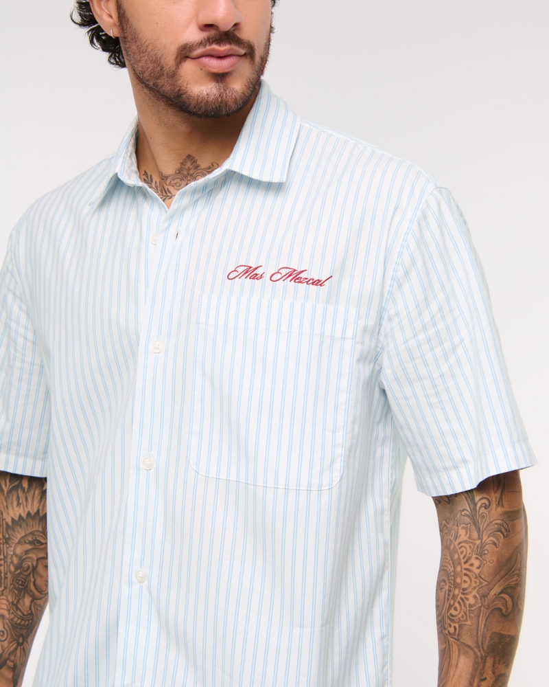Short-Sleeve Cropped Workwear Button-Up Shirt