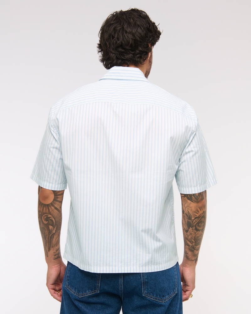 Short-Sleeve Cropped Workwear Button-Up Shirt