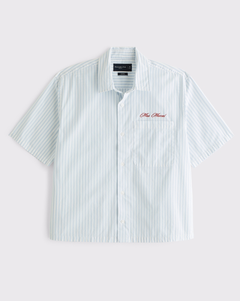 Short-Sleeve Cropped Workwear Button-Up Shirt