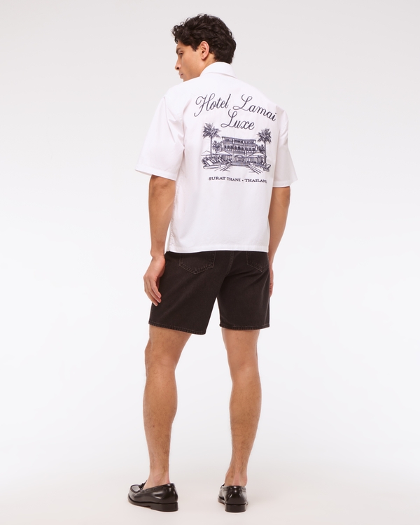 Men's Short-Sleeve Cropped Embroidery Shirt | Men's Clearance