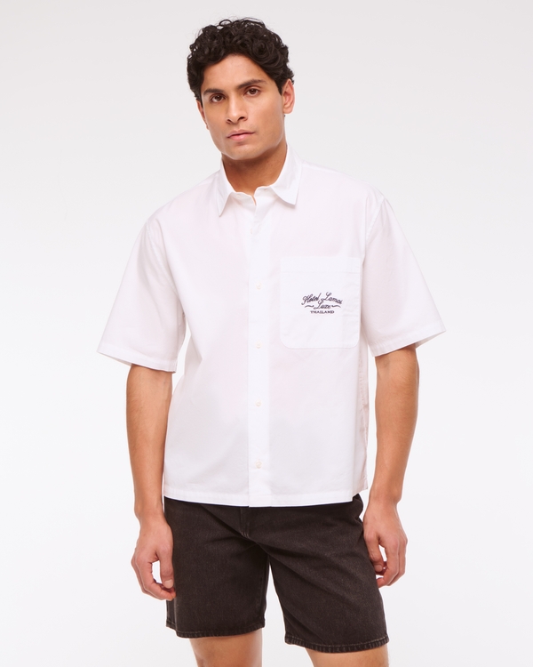 トップス EAPHI EMBROIDERY SHORT SLEEVE SHIRTS Men's Short-Sleeve Cropped Embroidery Shirt | Men's Clearance