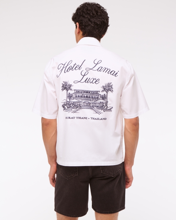 Men's Short-Sleeve Cropped Embroidery Shirt | Men's Clearance