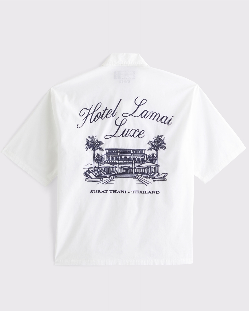 Short-Sleeve Cropped Workwear Button-Up Shirt