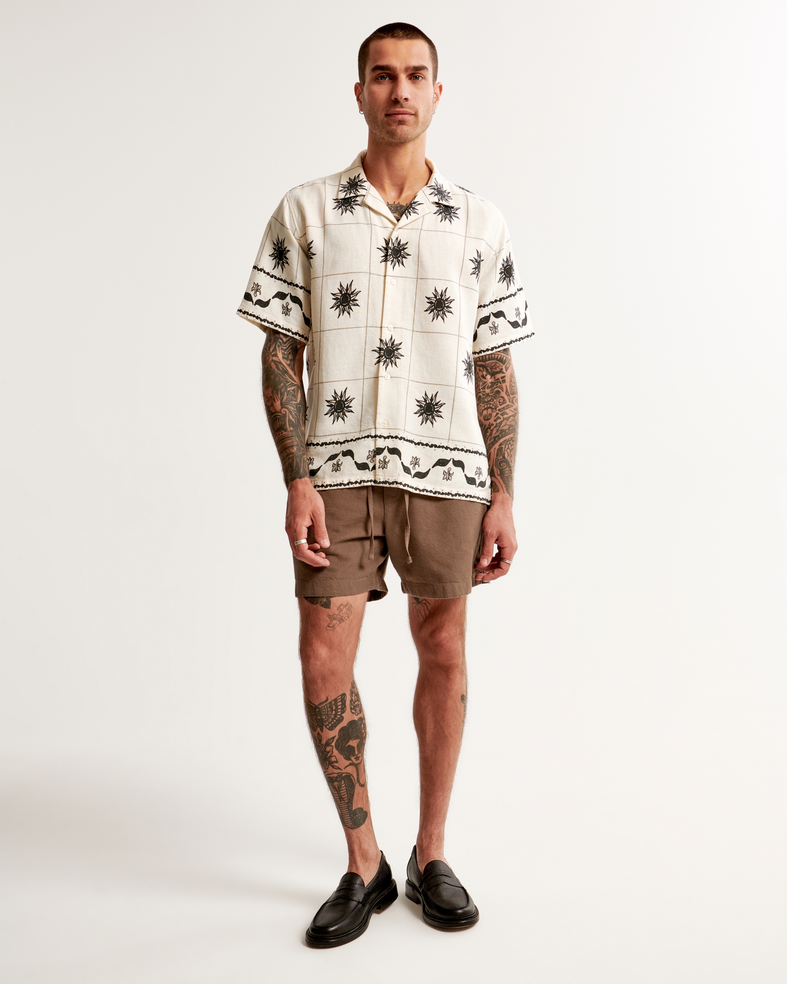 Men's Camp Collar Summer Linen-Blend Embroidered Shirt, Men's Tops