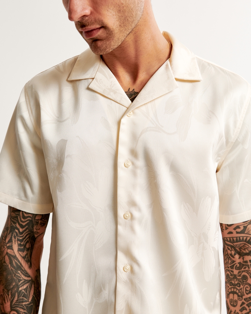 Men's Camp Collar Silky Button-Up Shirt