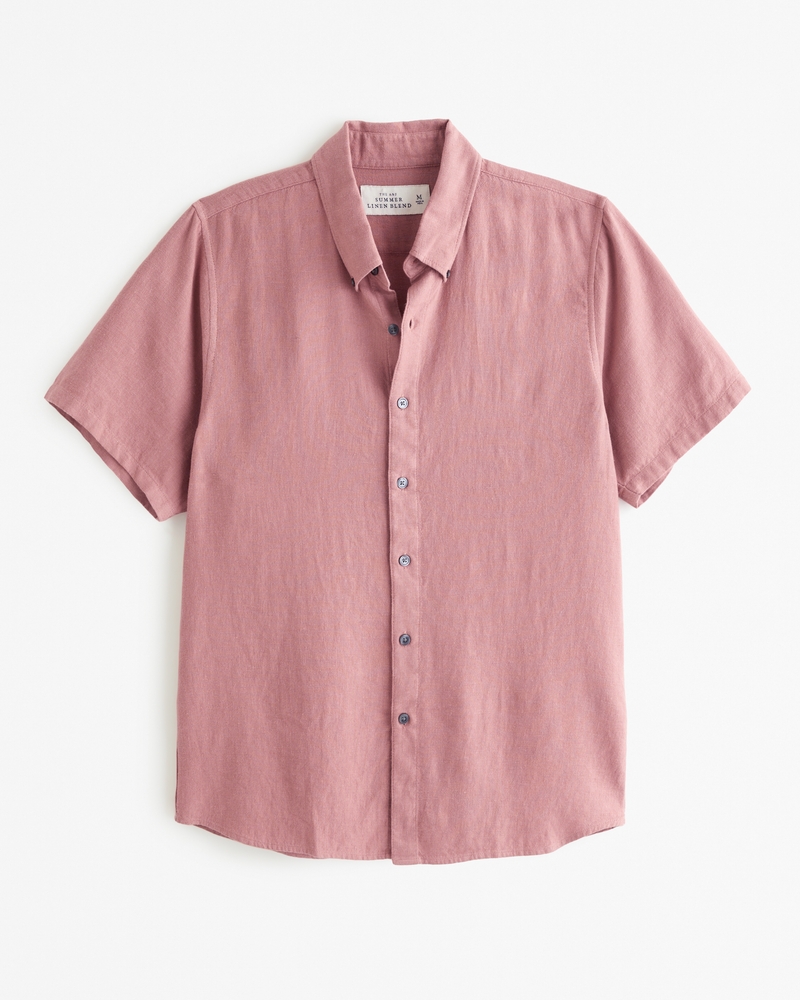 Men's Short-Sleeve Summer Linen-Blend Button-Up Shirt