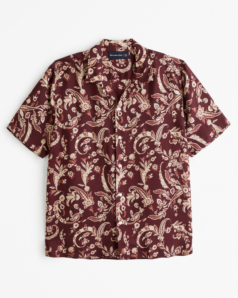 Men's Camp Collar Silky Button-Up Shirt | Men's Tops | Abercrombie.com