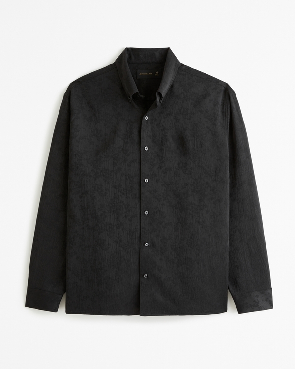 Jacquard Button-Up Shirt, Black Floral
