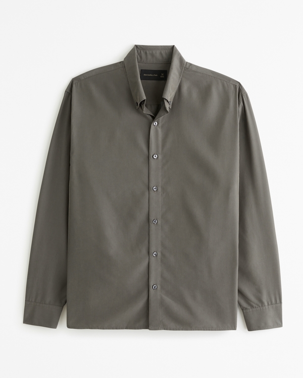 Cupro Button-Up Shirt, Olive Green