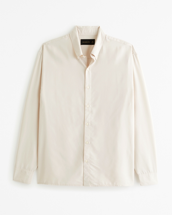 Cupro Button-Up Shirt, Soft Silver