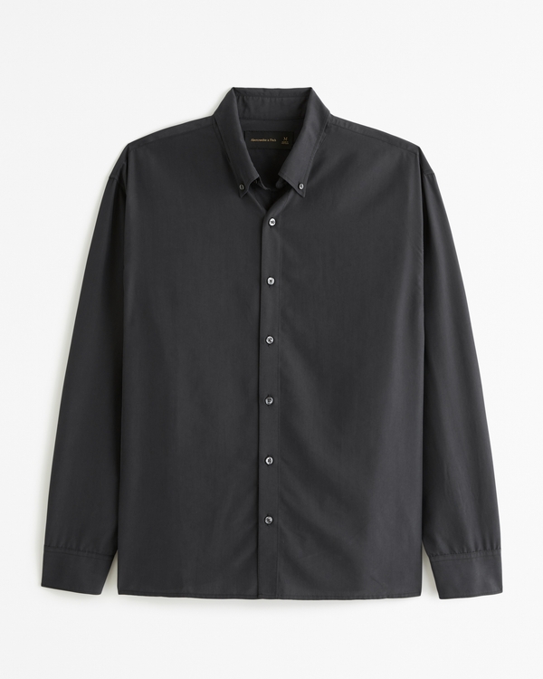 Cupro Button-Up Shirt, Black