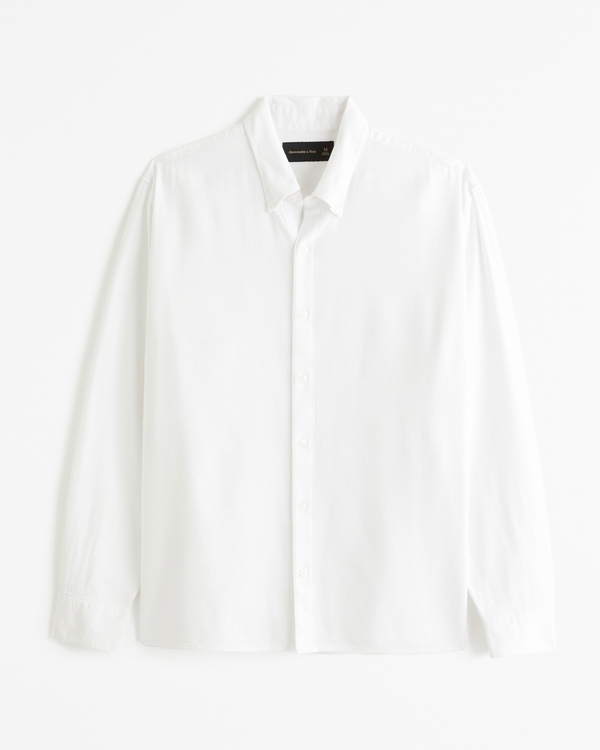 Textured Crepe Button-Up Shirt, White