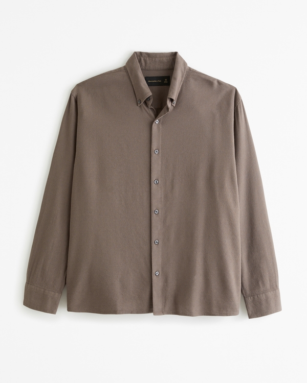 Textured Crepe Button-Up Shirt, Brown
