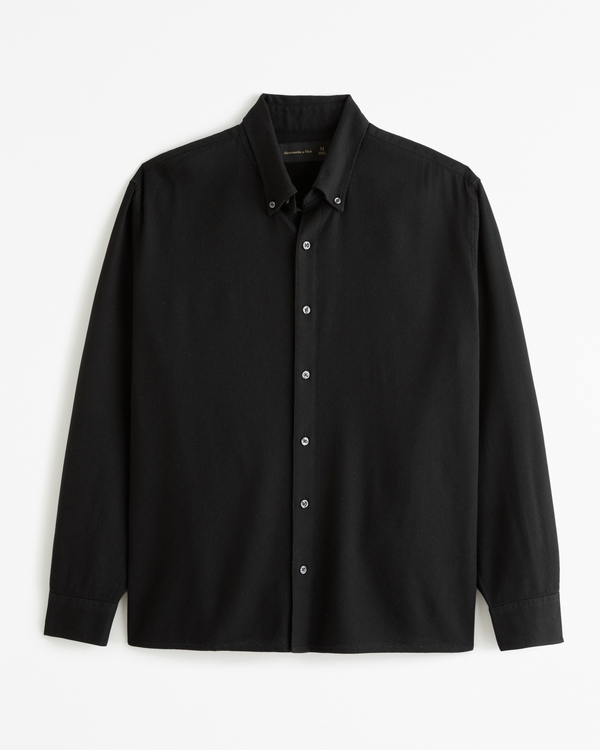 Textured Crepe Button-Up Shirt, Black