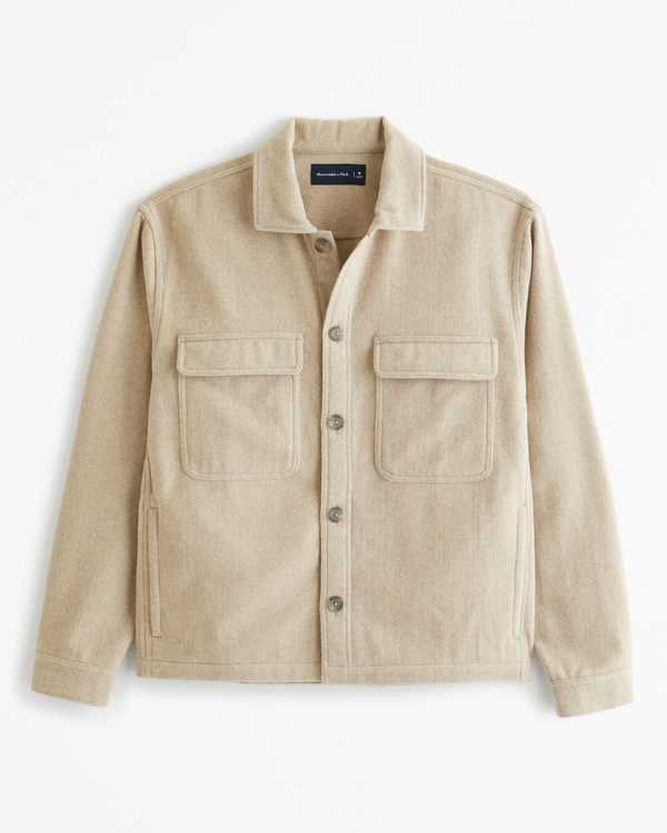 Wool-Blend Shirt Jacket, Beige