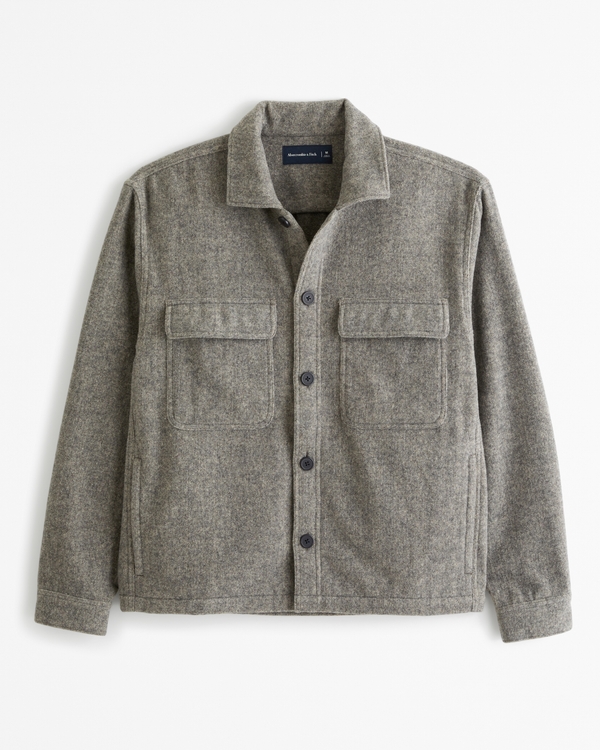 Wool-Blend Shirt Jacket, Grey