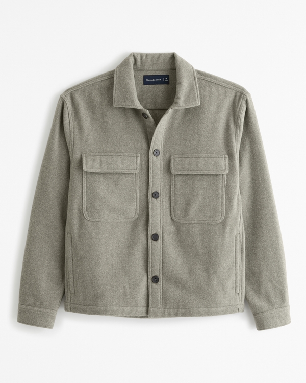 Wool-Blend Shirt Jacket, Dark Sage